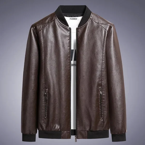 New Men Leather Jacket Korean Fashion  Fit Slim Baseball Coat