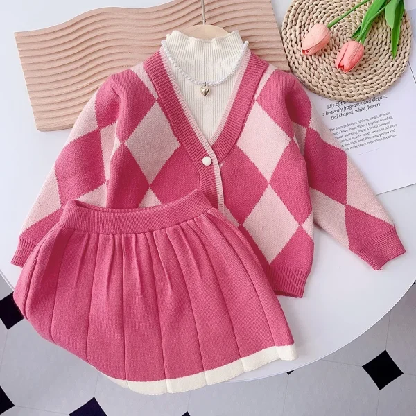 Cardigan Sweater +Pleated Skirt 2-piece Sets Pink Cute Girl Clothes