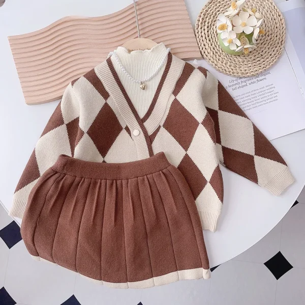 Cardigan Sweater +Pleated Skirt 2-piece Sets Pink Cute Girl Clothes - Image 2