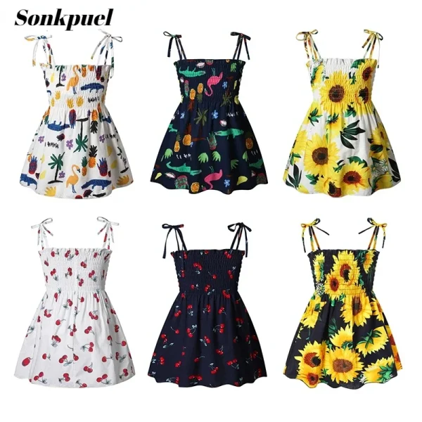 1-6 Years Summer Beach Strap Princess Dress Cotton Kids Girl Casual Dresses