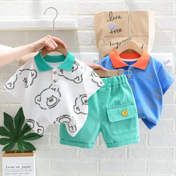 New Summer Children Boys Girls Cartoon Bear T Shirt + Shorts 2Pcs/Set Toddler Tracksuits - Image 3