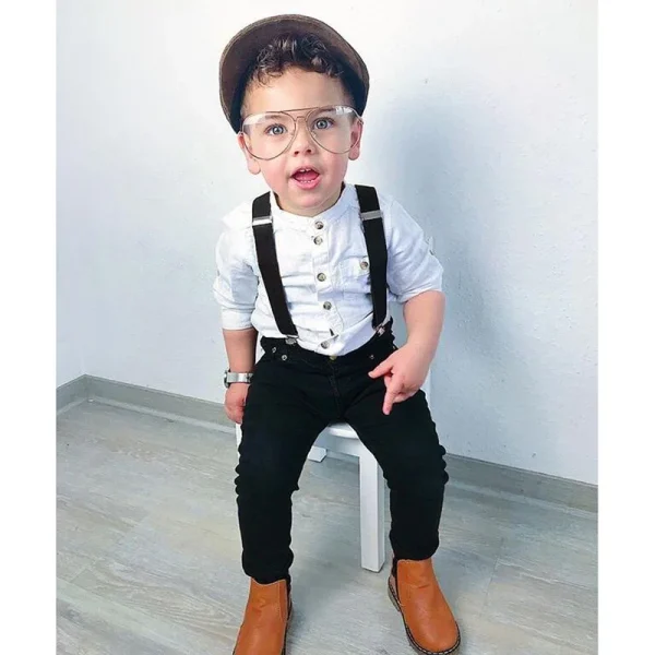 1-6 Year Polo Shirt Tops+ Suspender Pants Baby Boy clothing Set for Wedding Party, Birthday wears. - Image 2