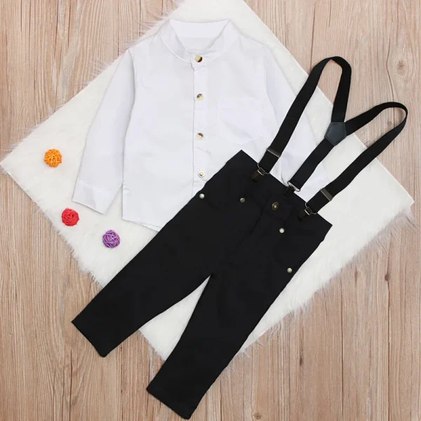 1-6 Year Polo Shirt Tops+ Suspender Pants Baby Boy clothing Set for Wedding Party, Birthday wears. - Image 3
