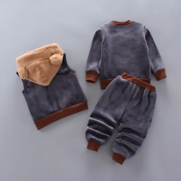 Winter Baby Clothing Boys Girls Thick Velvet Warm Hooded Outfits Cartoon Cute Bear 3Pcs kids Suits. - Image 5