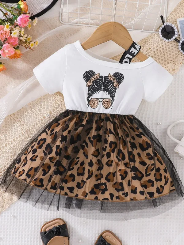 1-5 Year Leopard Print Mesh Dresses For Kid's Summer Clothes Girls Outfit