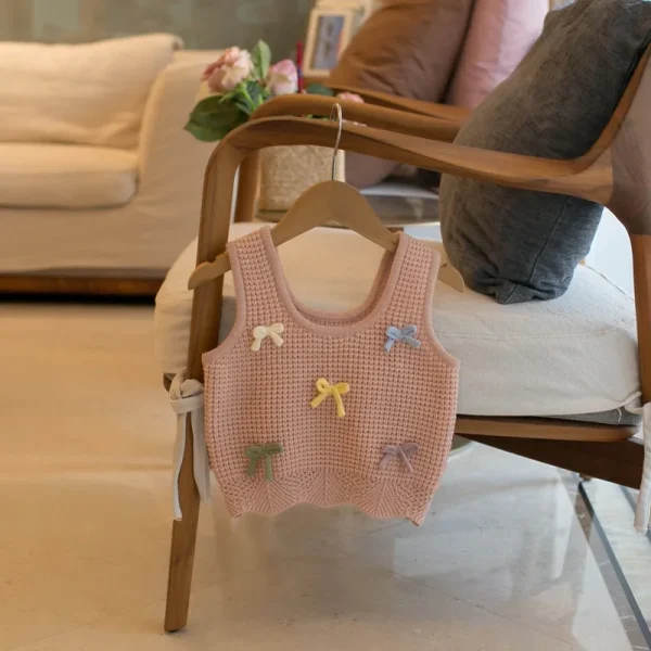 1-5 Years  Colorful Bow Kids Knit Pullover Cute Girls Vest Outfit - Image 2
