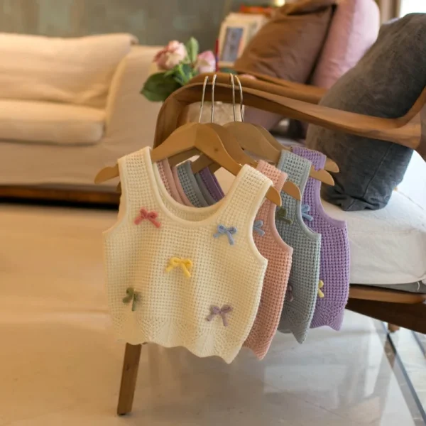 1-5 Years  Colorful Bow Kids Knit Pullover Cute Girls Vest Outfit