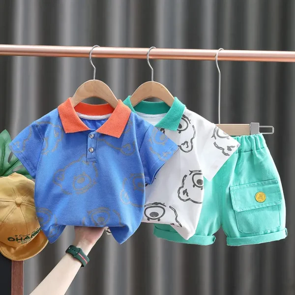 New Summer Children Boys Girls Cartoon Bear T Shirt + Shorts 2Pcs/Set Toddler Tracksuits - Image 5