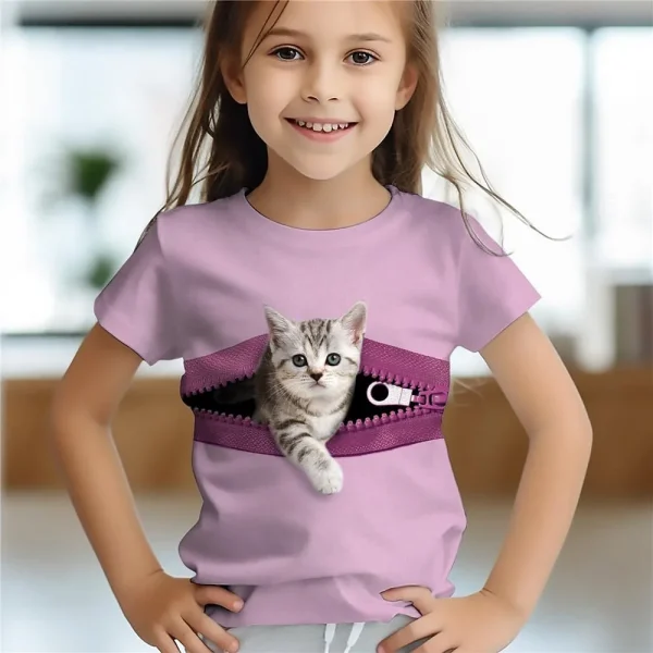 Unisex Fashion Short Sleeve T Shirt Kids Tees Tops Clothing, 3D Print Kawaii animal Cat Streetwear