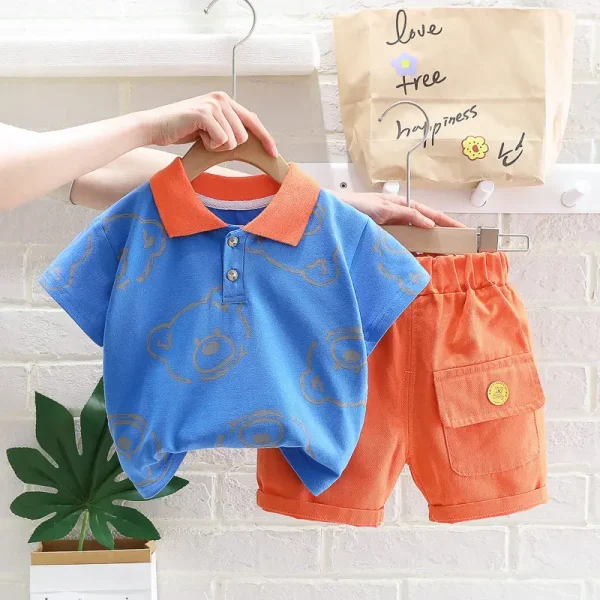 New Summer Children Boys Girls Cartoon Bear T Shirt + Shorts 2Pcs/Set Toddler Tracksuits - Image 2