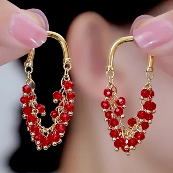 Red Crystal Beaded Pendant Earrings for Women